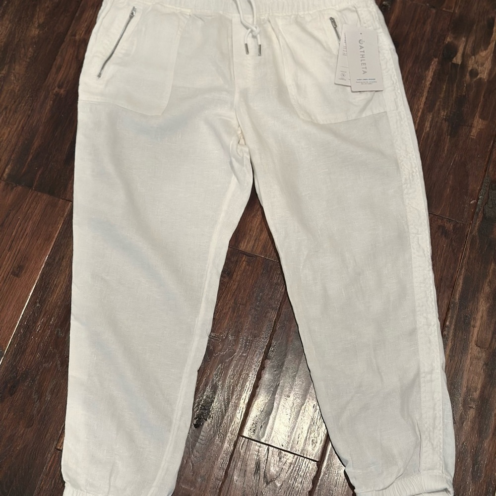 Athleta Cabo Linen Jogger in White 14 nwt